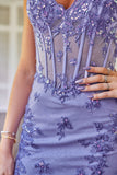 Robe de Cocktail à la maison Violet scintillant Corset avec Appliques