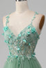Charger l&#39;image dans la galerie, Robe de bal corset à bretelles spaghetti vert brillant A-ligne avec appliques