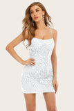 Dentelle Blanche Bretelles Spaghetti Moulante Petite Robe Blanche Avec Appliques