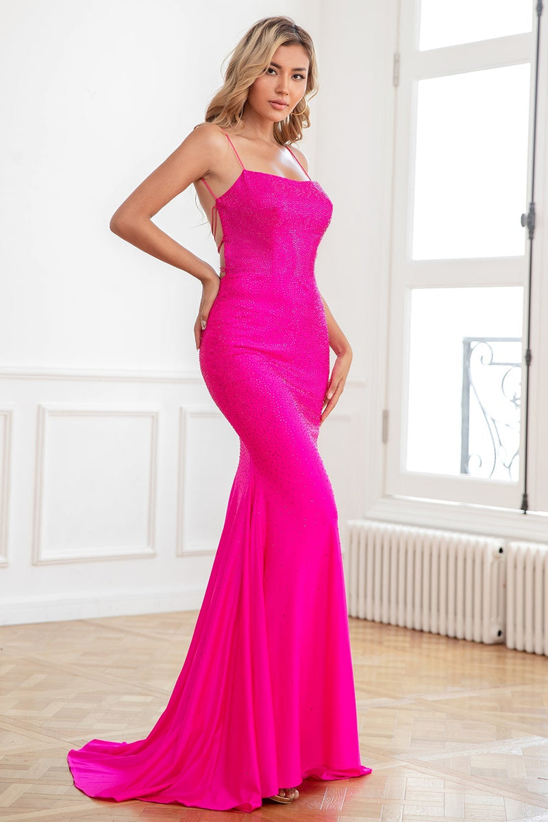 Charger l&#39;image dans la galerie, Glitter Hot Pink Mermaid Sequin Prom Robe de bal