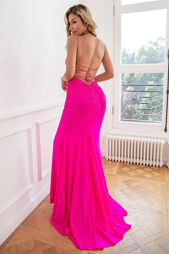 Glitter Hot Pink Mermaid Sequin Prom Robe de bal