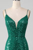 Charger l&#39;image dans la galerie, Robe de Soirée longue à paillettes perlées vert foncé scintillant avec fente