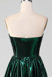 Glitter Vert Foncé Corset Métallique Longue Robe de Bal