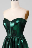 Glitter Vert Foncé Corset Métallique Longue Robe de Bal