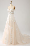Robe de mariée trapèze longue en forme de corset avec appliques