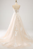 Robe de mariée trapèze longue en forme de corset avec appliques