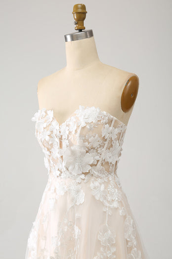 Robe de mariée trapèze longue en forme de corset avec appliques