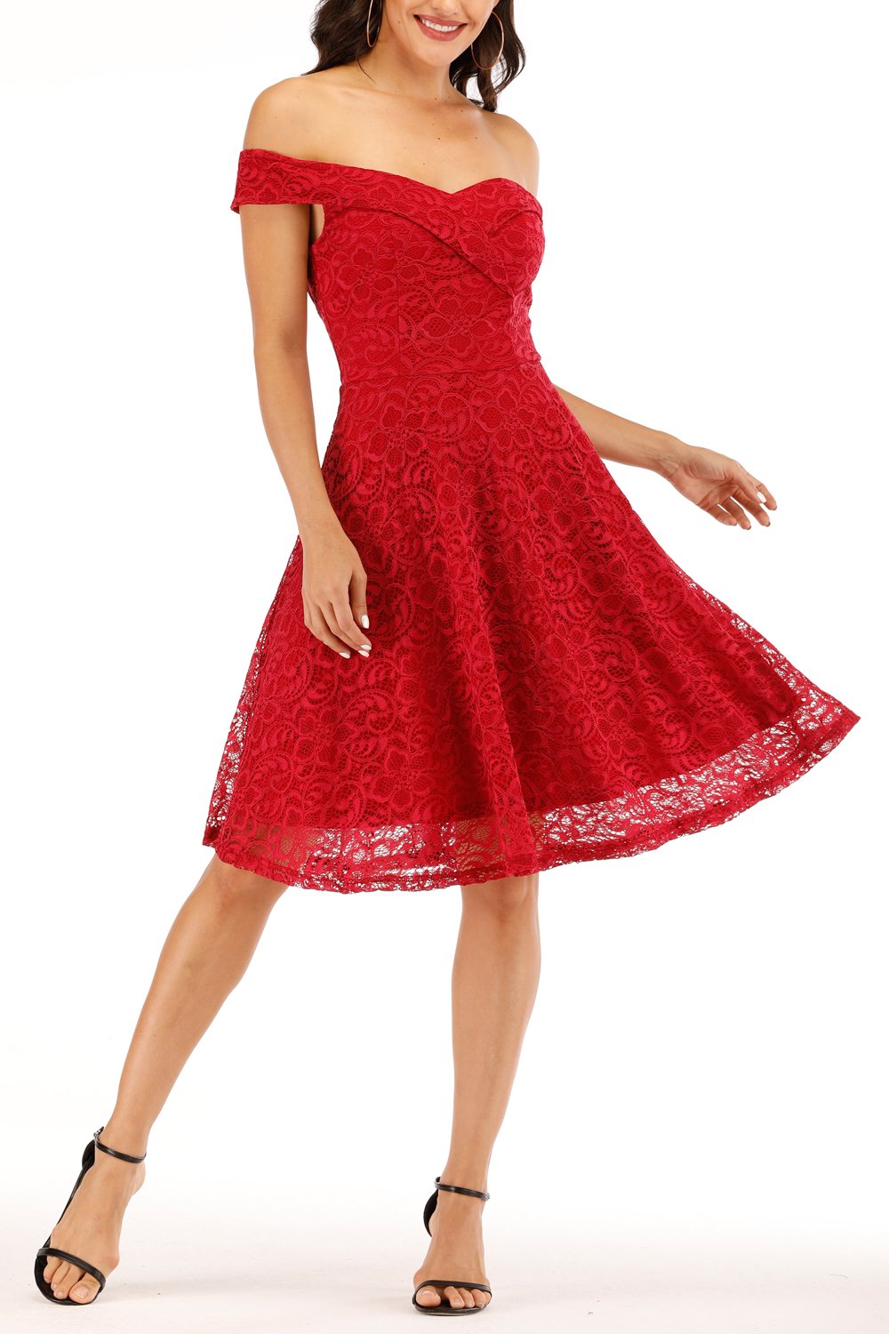Robe Rouge en Dentelle sans Manches
