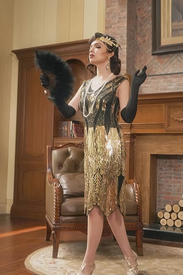 ZAPAKA Femmes 1920s Prom Robe Sequins Gaine Style Long Gatsby Robe – ZAPAKA  FR