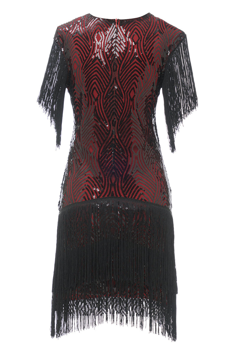 Charger l&#39;image dans la galerie, Noir Rouge V Neck 1920s Robe de fête