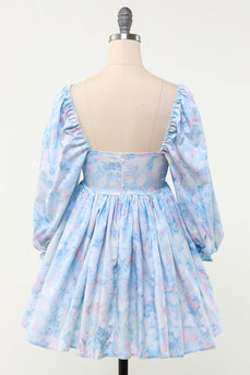 Robe bleue florale de babydoll