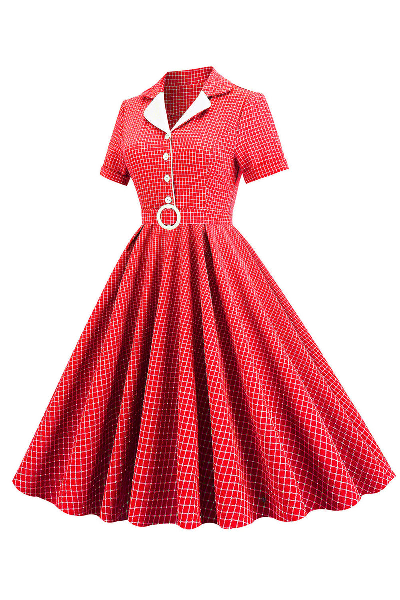 Charger l&#39;image dans la galerie, Retro Style Red Plaid Robe des années 1950