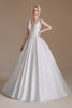 Charger l&#39;image dans la galerie, Robe de mariée blanche A-Line col V avec dentelle
