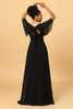 Charger l&#39;image dans la galerie, Black Batwing Manches Longues Mousseline Robe de demoiselle d’honneur