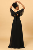 Black Batwing Manches Longues Mousseline Robe de demoiselle d’honneur