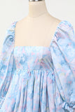 Robe bleue florale de babydoll