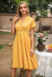 Élégante robe vintage yellow v neck