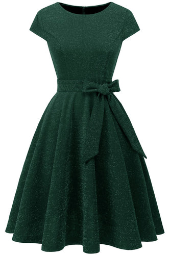 Robe Vintage Vert Foncé des années 1950 avec ceinture