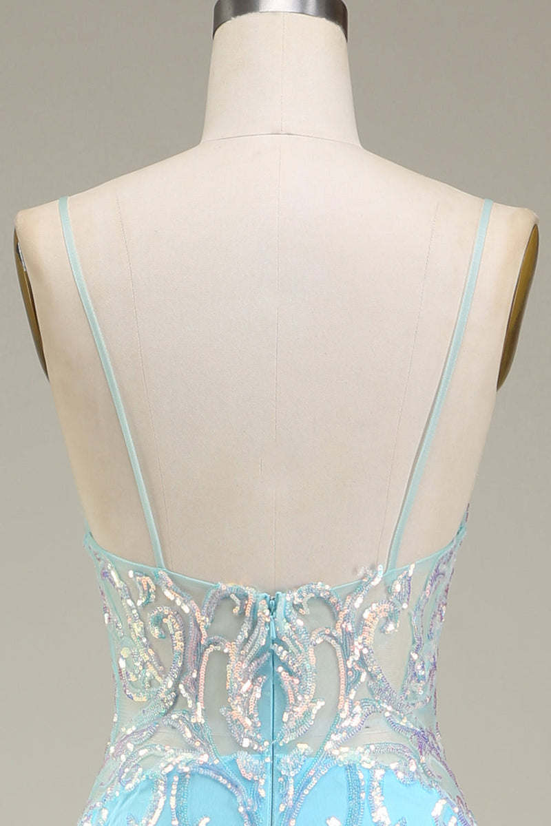 Charger l&#39;image dans la galerie, Robe de Soirée sirène scintillante à bretelles spaghetti bleues
