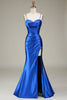 Charger l&#39;image dans la galerie, Robe de bal longue à bretelles spaghetti sirène bleu royal avec fente
