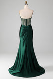 Col en V vert foncé bustier Corset sirène plissé robe de soirée