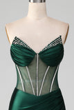 Col en V vert foncé bustier Corset sirène plissé robe de soirée