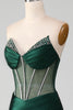 Charger l&#39;image dans la galerie, Col en V vert foncé bustier Corset sirène plissé robe de soirée