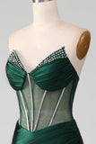 Col en V vert foncé bustier Corset sirène plissé robe de soirée