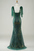 Charger l&#39;image dans la galerie, Robe longue paillette de sirène vert foncé scintillante avec fente