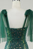 Charger l&#39;image dans la galerie, Robe longue paillette de sirène vert foncé scintillante avec fente