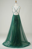 Robe de Soirée longue perlée vert foncé scintillante