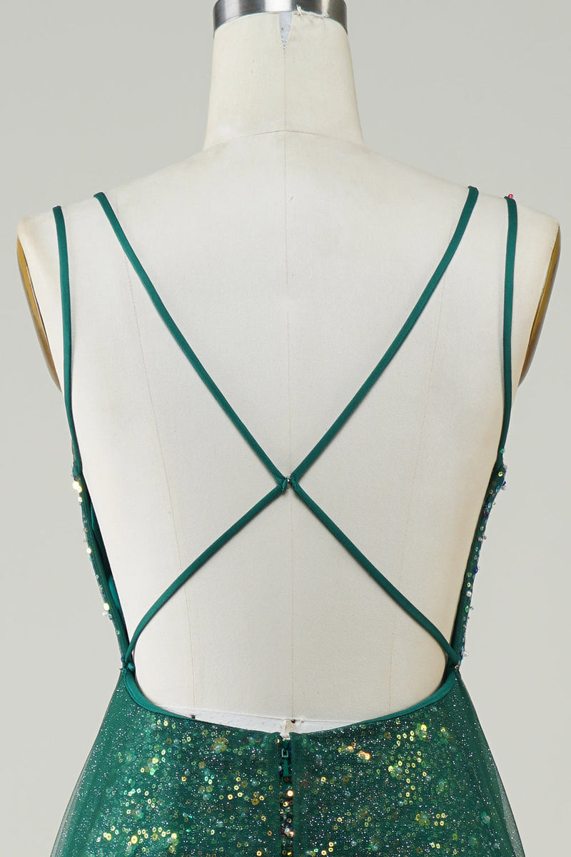 Charger l&#39;image dans la galerie, Robe de Soirée longue perlée vert foncé scintillante