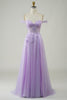 Charger l&#39;image dans la galerie, Corset violet A-Line Robe de Soirée longue en tulle avec dentelle