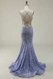 Halter sirène violet dentelle longue robe de Soirée