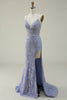 Charger l&#39;image dans la galerie, Halter sirène violet dentelle longue robe de Soirée