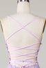 Charger l&#39;image dans la galerie, Bretelles spaghetti sirène scintillantes Robe de Soirée corset violette avec fente