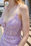 Robe de bal Corset Appliques Violettes Scintillantes avec Fente