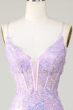 Robe Corset Violet Bretelles Spaghetti Bodycon Bling avec Criss Cross Back