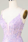 Robe Corset Violet Bretelles Spaghetti Bodycon Bling avec Criss Cross Back