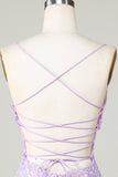 Robe Corset Violet Bretelles Spaghetti Bodycon Bling avec Criss Cross Back