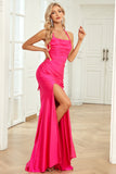 Robe de soirée Sirène Fuchsia à Col Halter