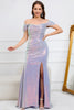 Charger l&#39;image dans la galerie, Sirène scintillante hors de l&#39;épaule robes de Soirée longues violettes