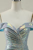Charger l&#39;image dans la galerie, Robe de Soirée bleu sirène scintillante à l’épaule avec fente