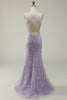 Charger l&#39;image dans la galerie, Sirène Spaghetti Strattes Purple Long Soirée Robe avec Perles