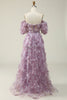 Charger l&#39;image dans la galerie, Une ligne de l’épaule Robe de Soirée longue violette avec impression