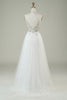 Charger l&#39;image dans la galerie, Magnifique Robe de mariée longue en tulle blanc à bretelles spaghetti avec perles