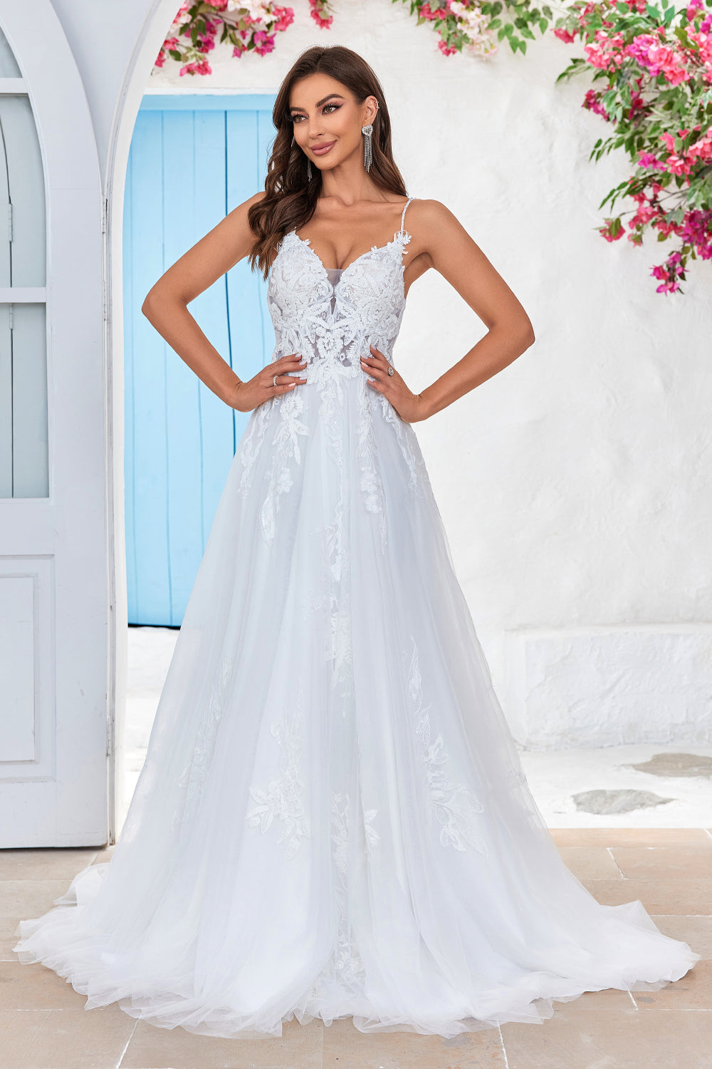 Sangles entrecroisées ivoire Back A-Line Tulle Robe de mariée