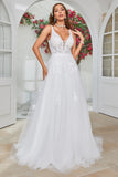 Robe de mariée Wax V-Neck Sweep Train en ivoire avec dentelle
