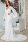 Robe de mariée Manches Flare Flare Dentelle Ivoire