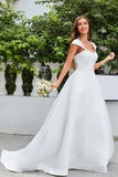 Robe de mariée simple en satin ivoire A-Line
